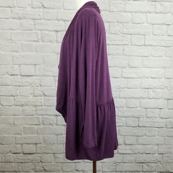 LOGO Lori Goldstein heather purple open front cascading light cardigan Size M - Picture 8 of 9